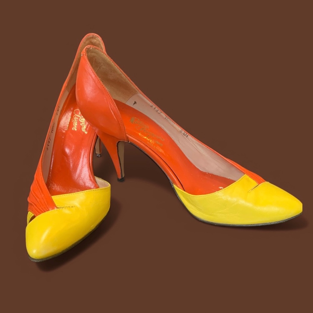 Vintage Rosina Ferragamo Schiavone Yellow and Orange Women's Heels sz 6.5M